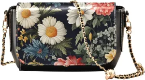 Vintage Floral Background Crossbody Bags for Women, Trendy Small Shoulder Bag, PU Leather Clutch Purse Underarm Handbag Satchel HandBag with Adjustable Metal Chain