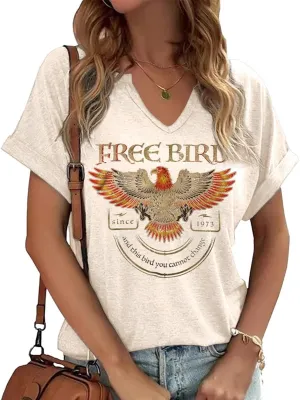 Vintage Rock Band T Shirt for Women Fashion Musical Tees Casual Sexy Notched V-Neck T Shirts Country Music Short Sleeve Tees
