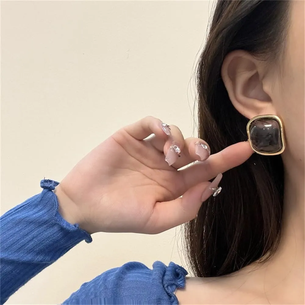 Vintage Square Stud Earrings for Women Geometry Crystal Studs Chunky Statement Earrings Fashion Hypoallergenic Ear Jewelry