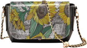 Vintage Sun Sunflower Decor Crossbody Bags for Women, Trendy Small Shoulder Bag, PU Leather Clutch Purse Underarm Handbag Satchel HandBag with Adjustable Metal Chain