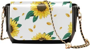 Vintage Yellow Sunflower Crossbody Bags for Women, Trendy Small Shoulder Bag, PU Leather Clutch Purse Underarm Handbag Satchel HandBag with Adjustable Metal Chain