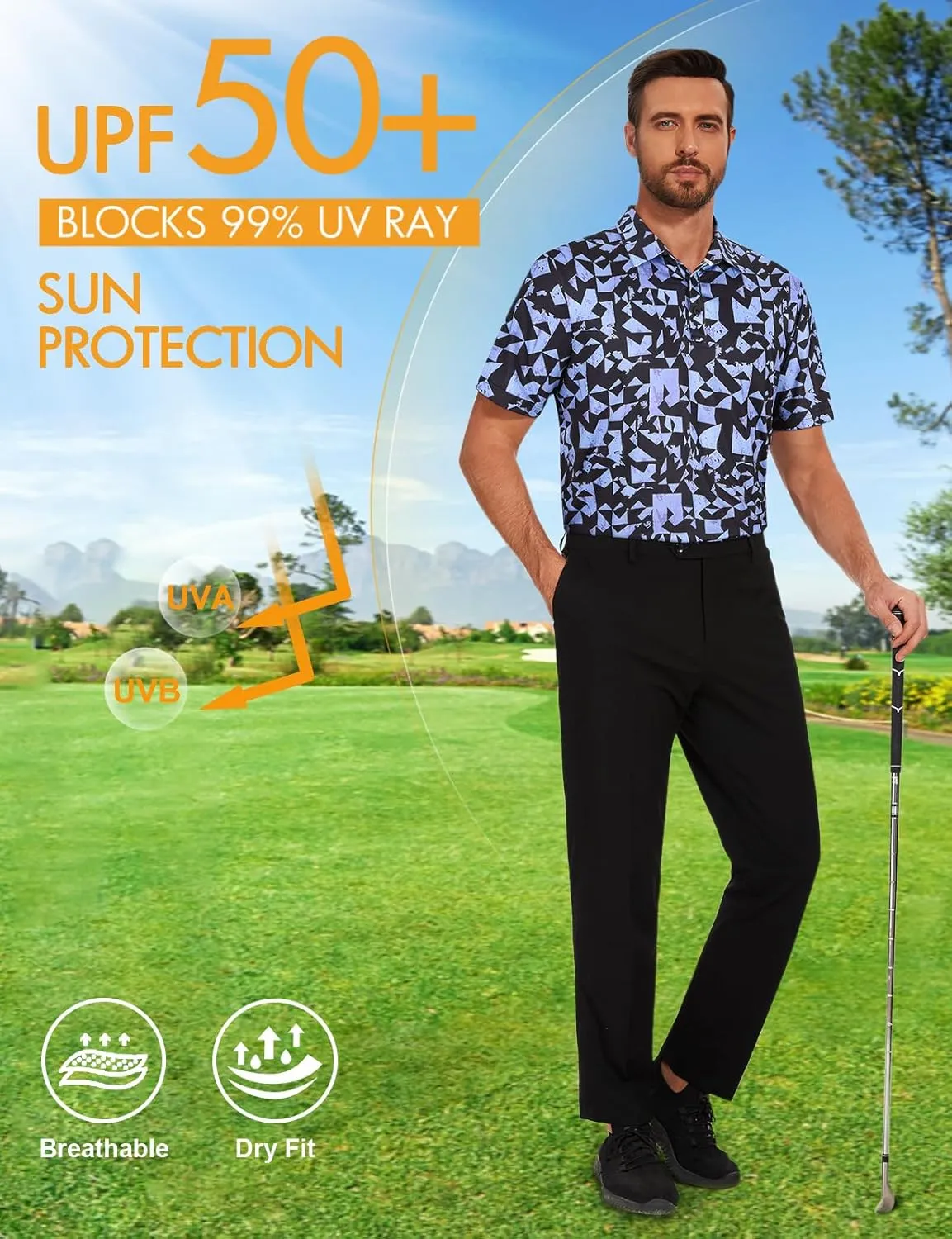 Viracy Men's Golf Shirts Short Sleeve Dry Fit Moisture Wicking Performance Mens Golf Polo Shirts S-3XL
