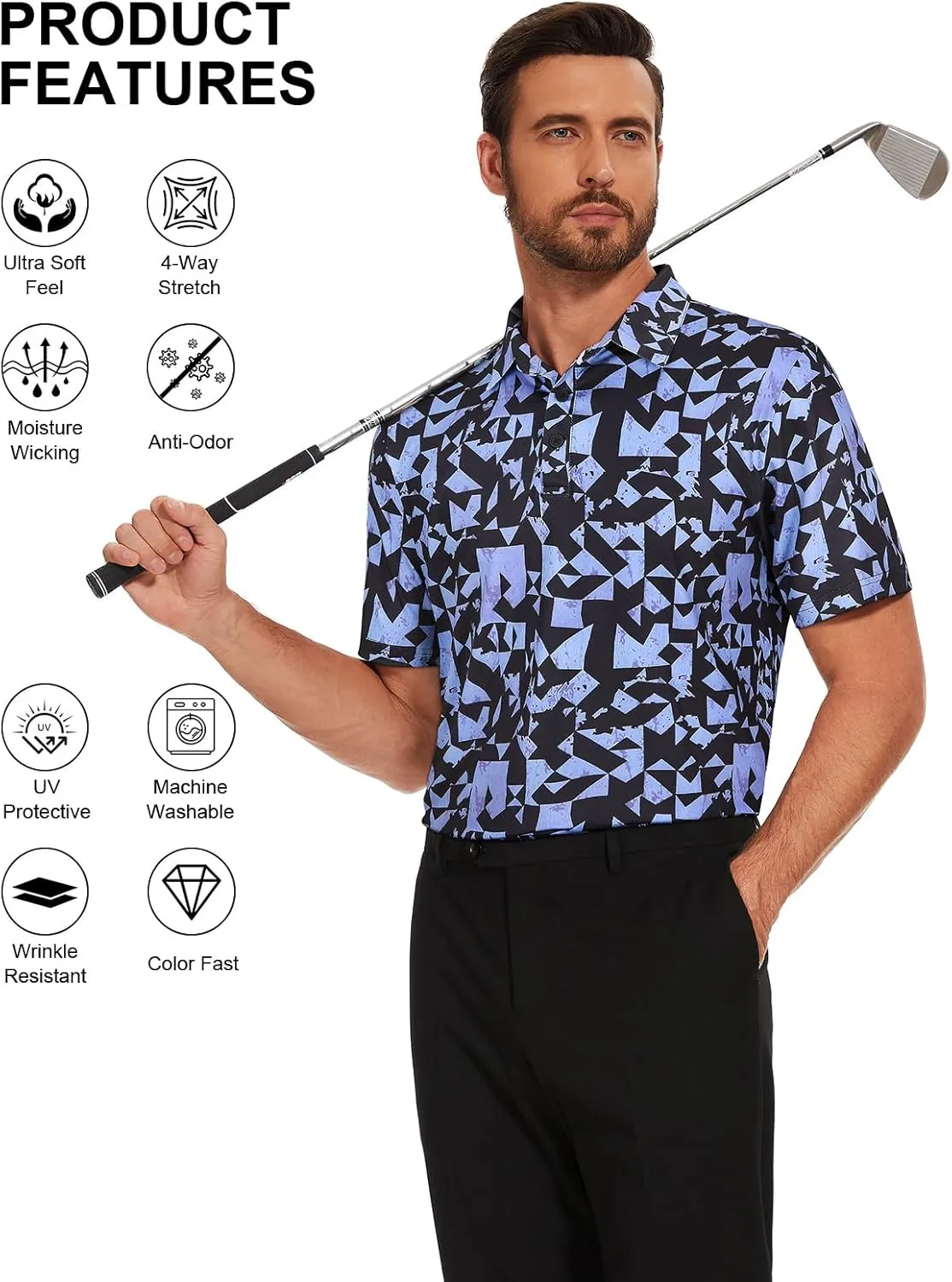 Viracy Men's Golf Shirts Short Sleeve Dry Fit Moisture Wicking Performance Mens Golf Polo Shirts S-3XL