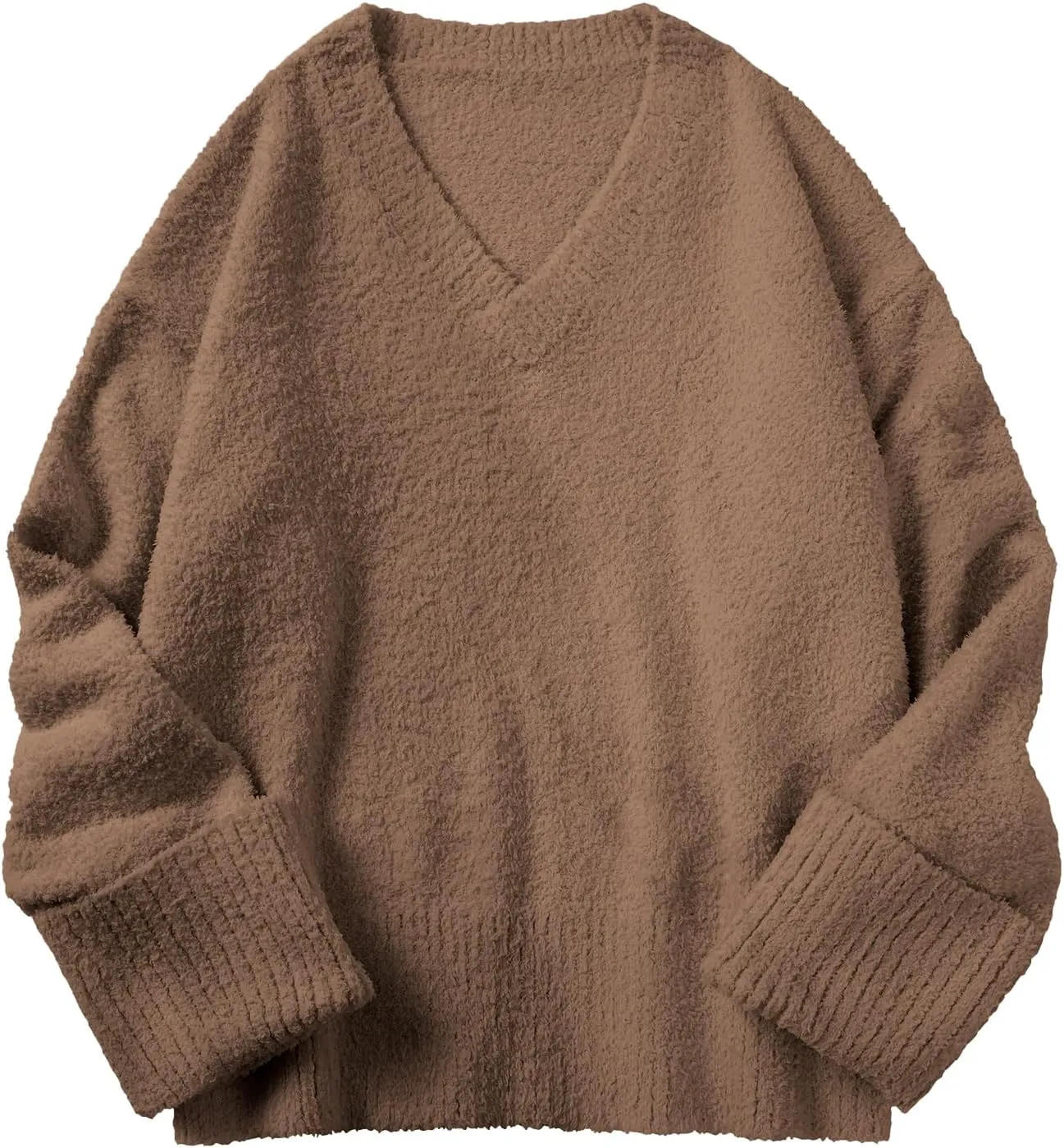 Vrtige Women's Oversized Sweater Fuzzy Chunky Knit V Neck Long Sleeve Warm Pullover Sweater