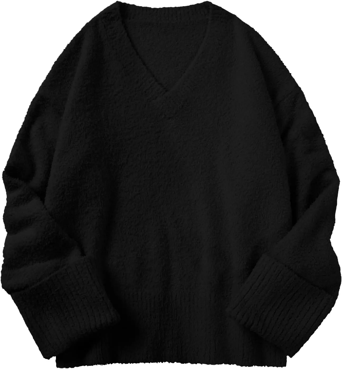 Vrtige Women's Oversized Sweater Fuzzy Chunky Knit V Neck Long Sleeve Warm Pullover Sweater