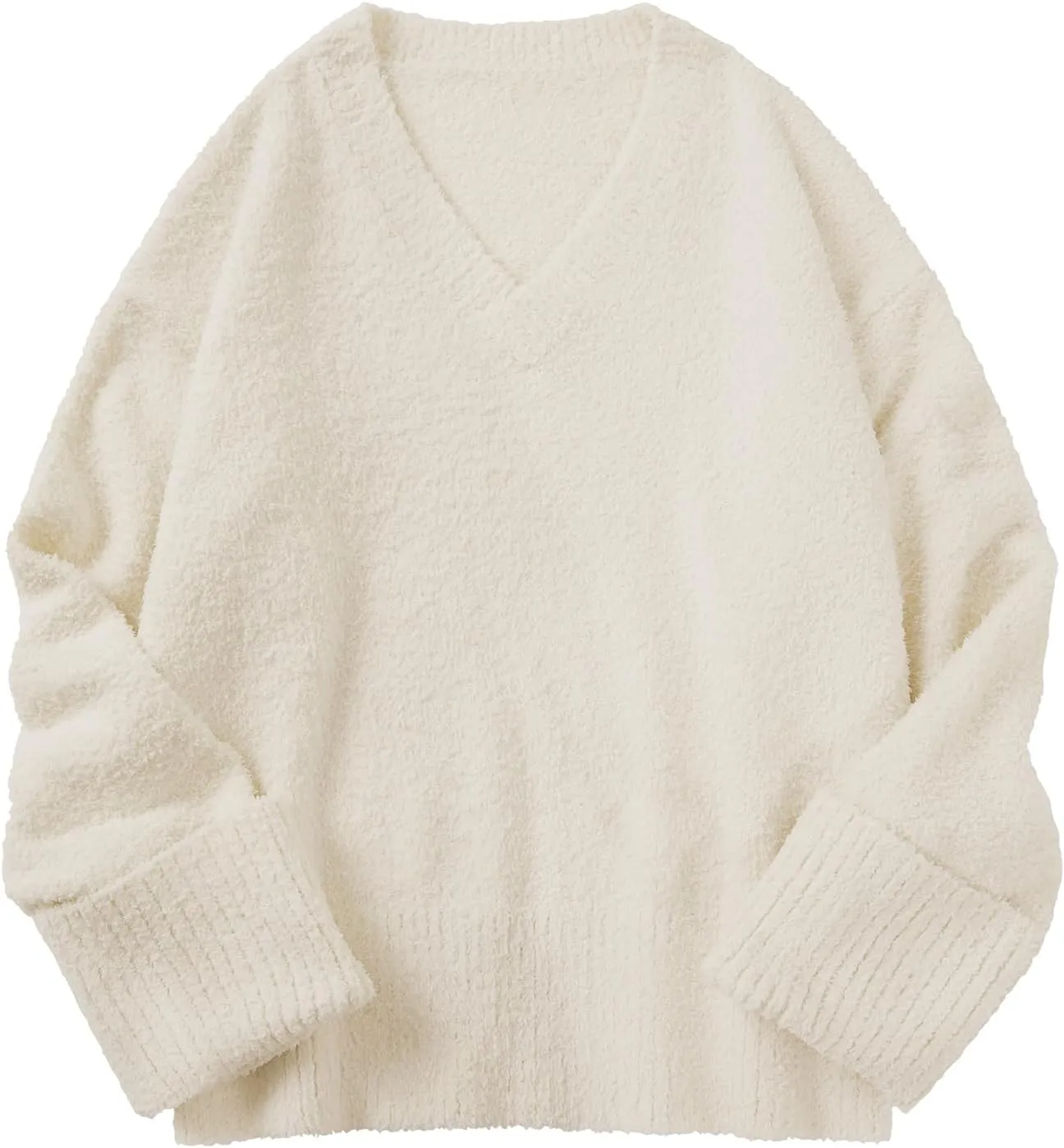 Vrtige Women's Oversized Sweater Fuzzy Chunky Knit V Neck Long Sleeve Warm Pullover Sweater