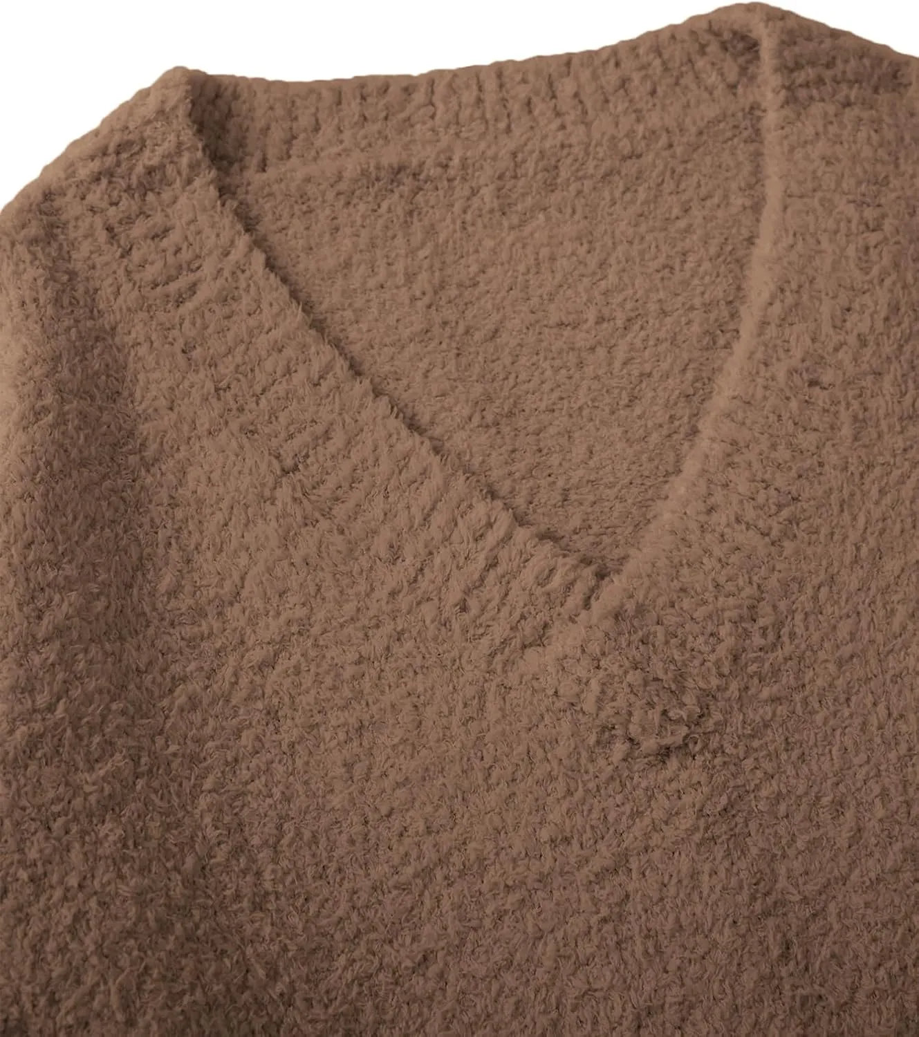 Vrtige Women's Oversized Sweater Fuzzy Chunky Knit V Neck Long Sleeve Warm Pullover Sweater