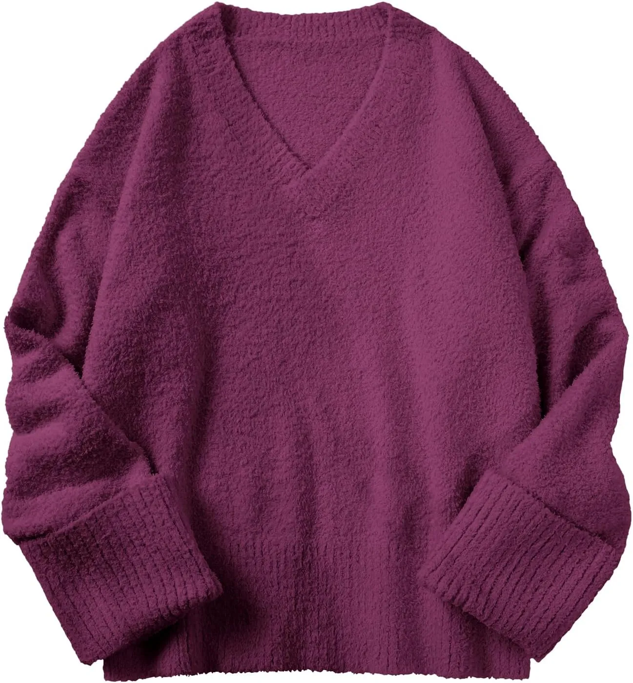 Vrtige Women's Oversized Sweater Fuzzy Chunky Knit V Neck Long Sleeve Warm Pullover Sweater