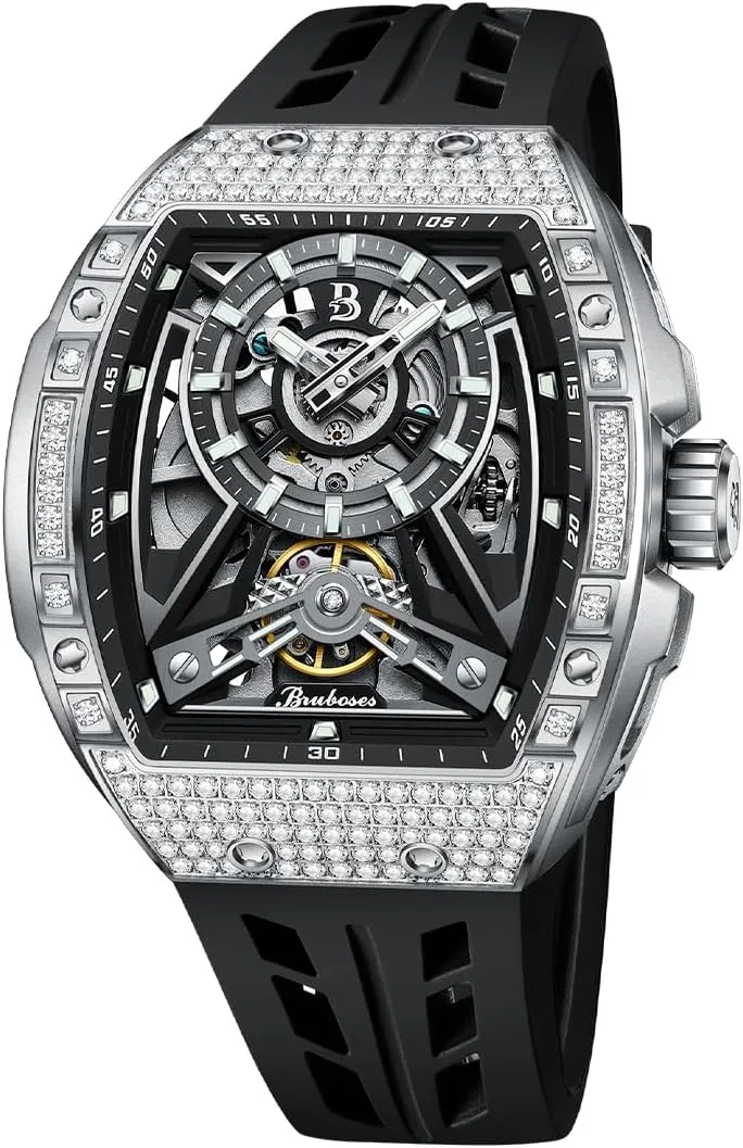 Watch for Men|Men's Watches Automatic |Luxury Mechanical Wristwatch for Men|Mens Watch Hollow-Out Silicone Band Luminous Synthetic Sapphire Mirror 3ATM Waterproof Wrist Watch