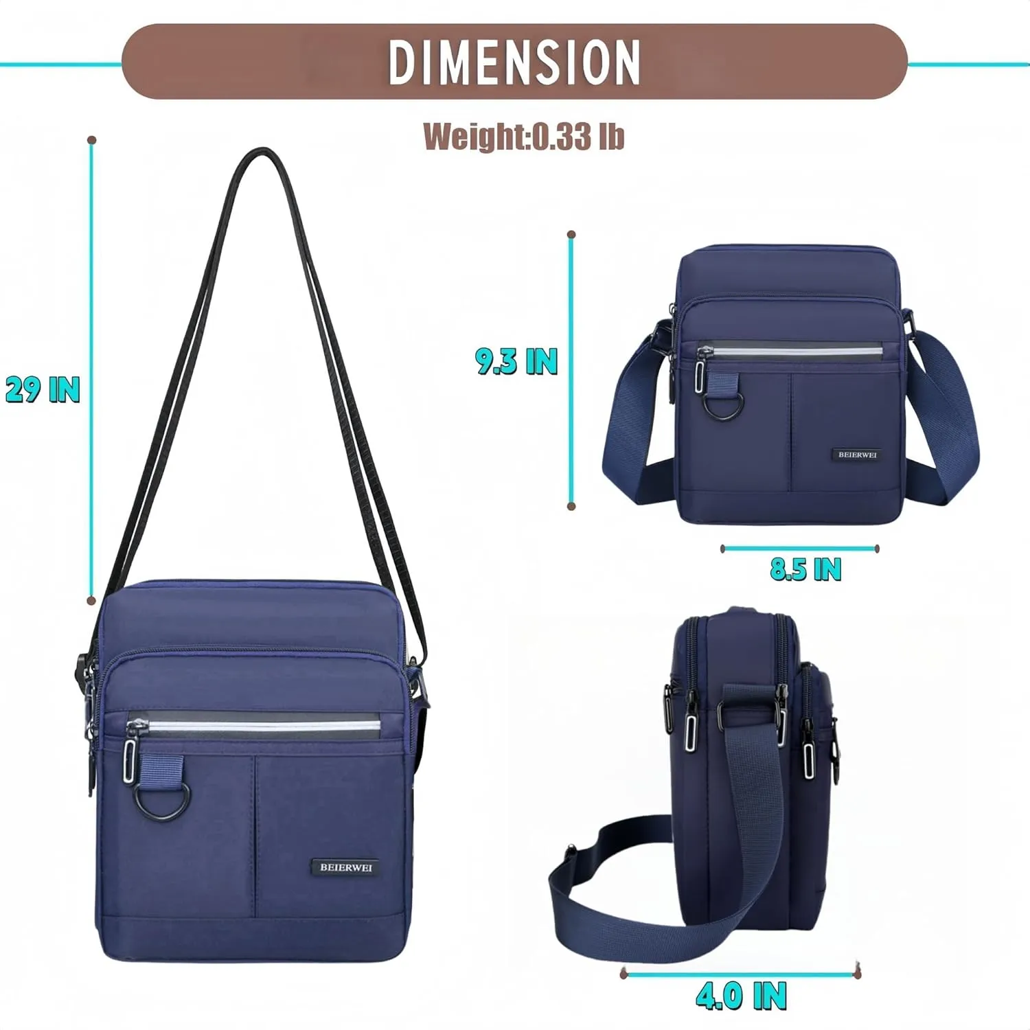Waterproof Messenger Bag for Men Casual Shoulder Crossbody Bag for Work and Travel - Small Handbag Bag Man purse Black