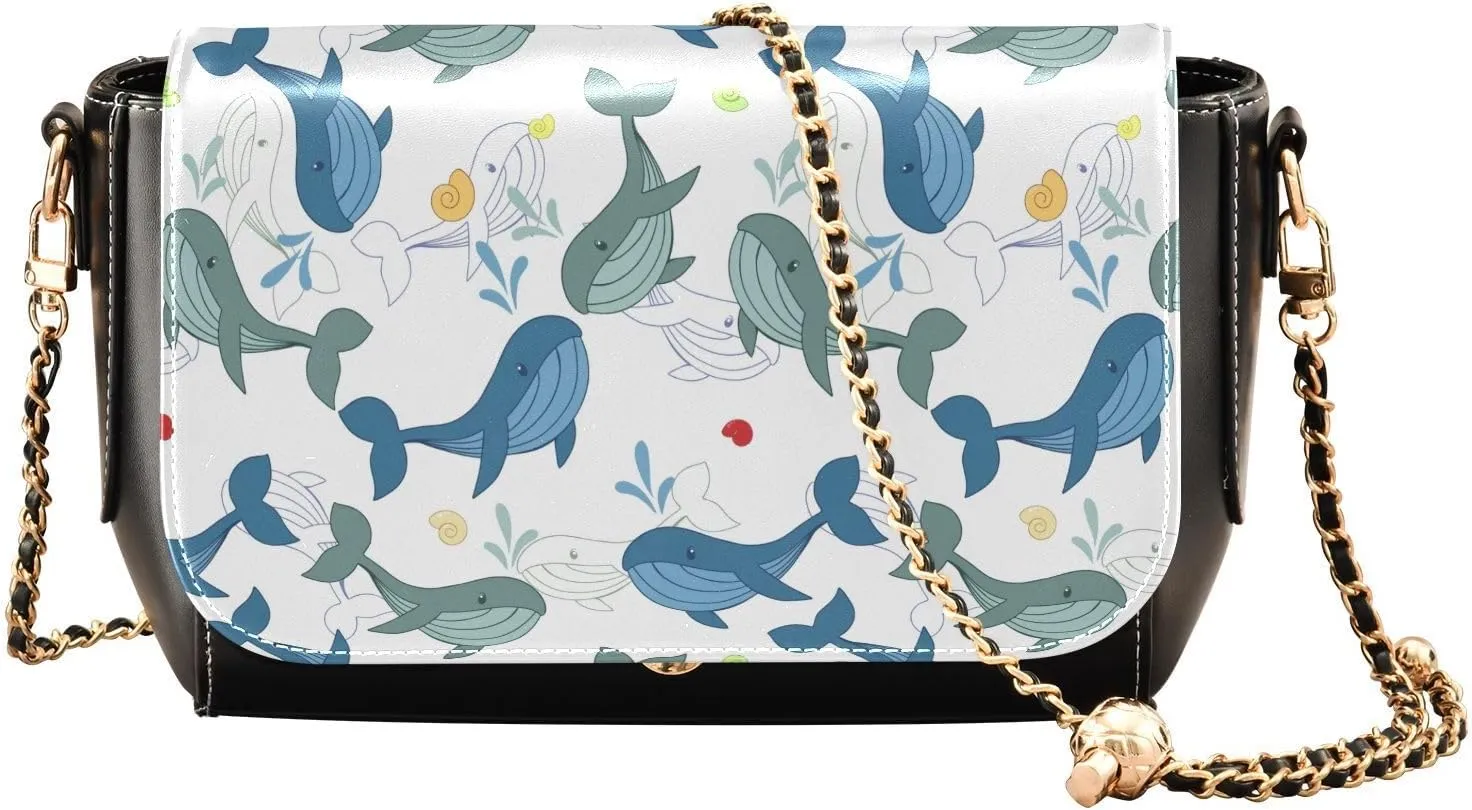 Whales and Balls Crossbody Bags for Women, Trendy Small Shoulder Bag, PU Leather Clutch Purse Underarm Handbag Satchel HandBag with Adjustable Metal Chain