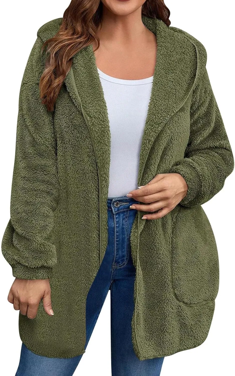 Winter Cardigan for Women Oversized Sherpa Jacket Fleece Long Sleeve Hoodies Casual Warm Coat Loose Fit Tops