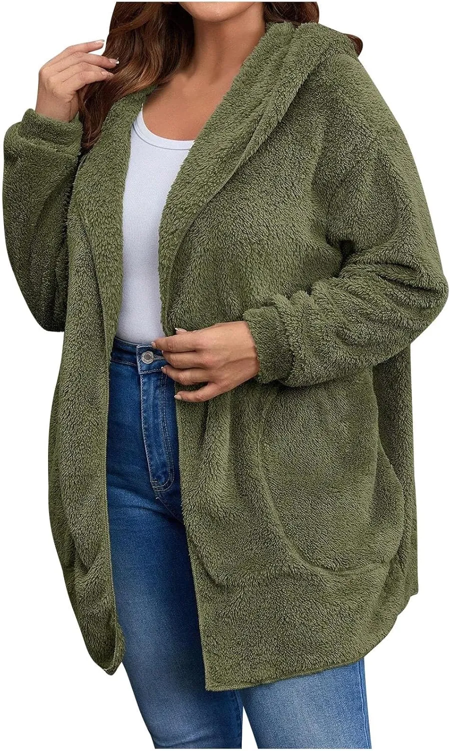 Winter Cardigan for Women Oversized Sherpa Jacket Fleece Long Sleeve Hoodies Casual Warm Coat Loose Fit Tops