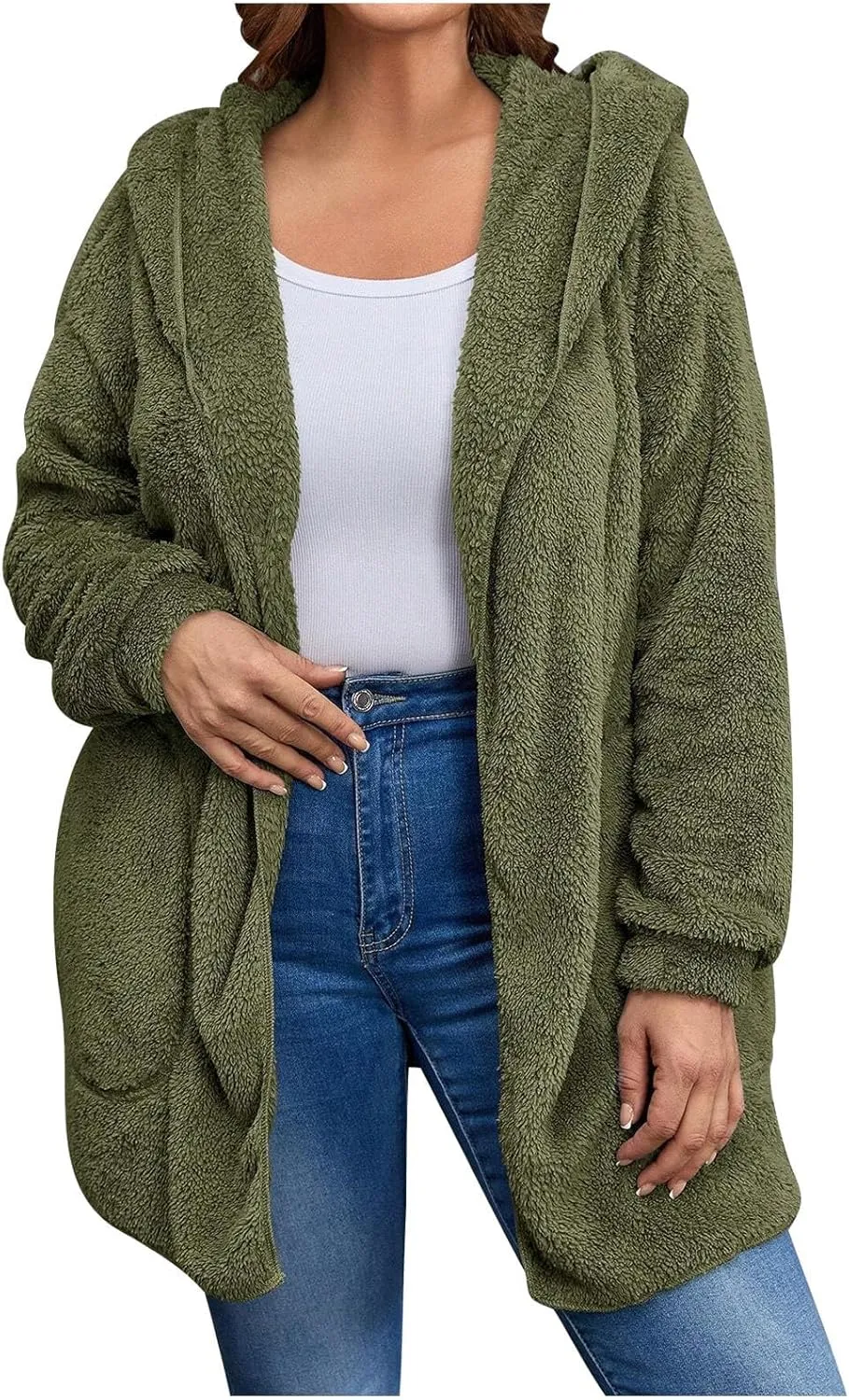 Winter Cardigan for Women Oversized Sherpa Jacket Fleece Long Sleeve Hoodies Casual Warm Coat Loose Fit Tops