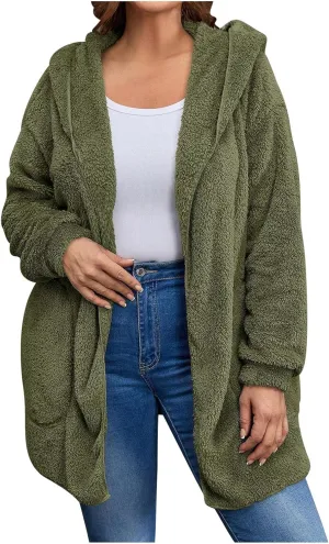 Winter Cardigan for Women Oversized Sherpa Jacket Fleece Long Sleeve Hoodies Casual Warm Coat Loose Fit Tops