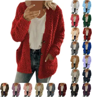Winter Coat for Women 2024 Soft Fleece Jacket Fuzzy Sherpa Cardigan Open Front Fleece Button Down Warm Casual Sweater