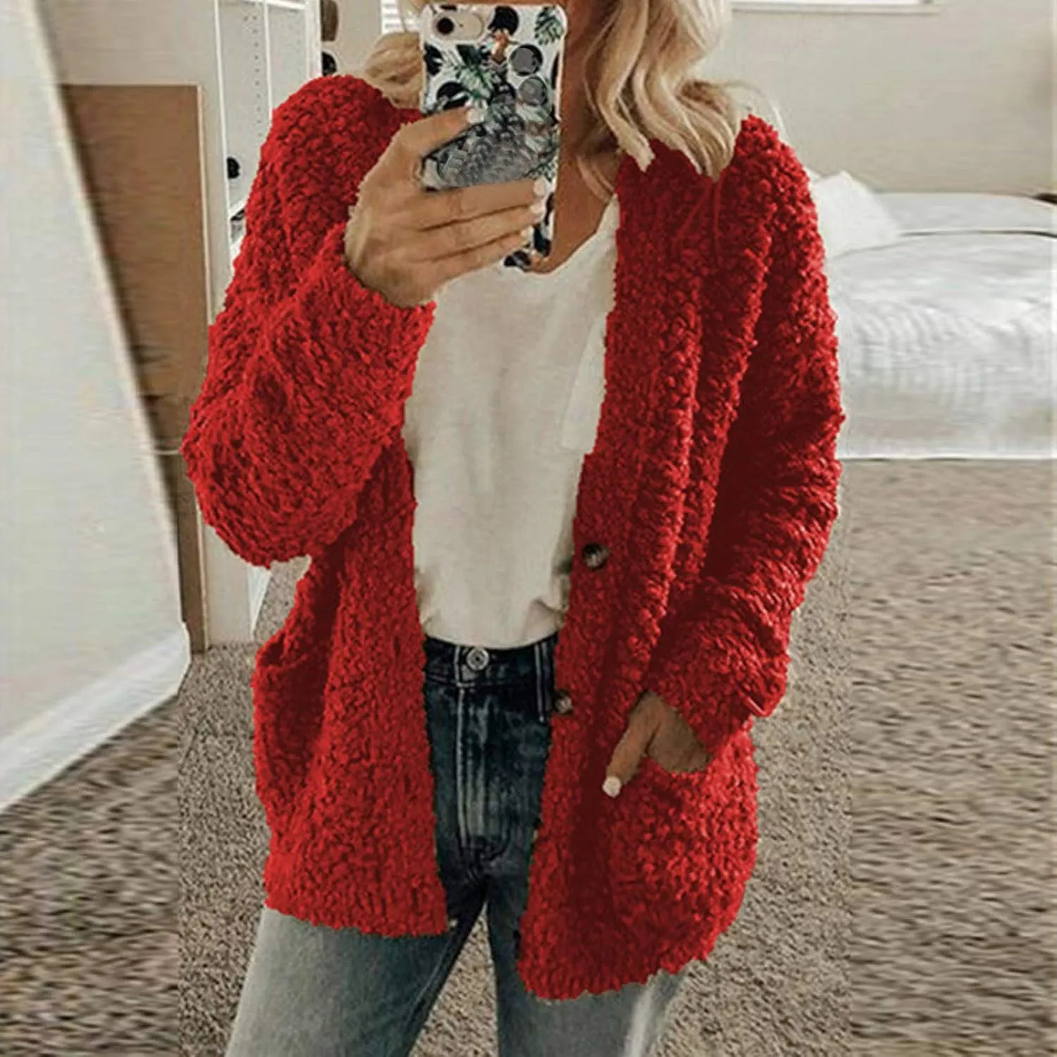 Winter Coat for Women 2024 Soft Fleece Jacket Fuzzy Sherpa Cardigan Open Front Fleece Button Down Warm Casual Sweater