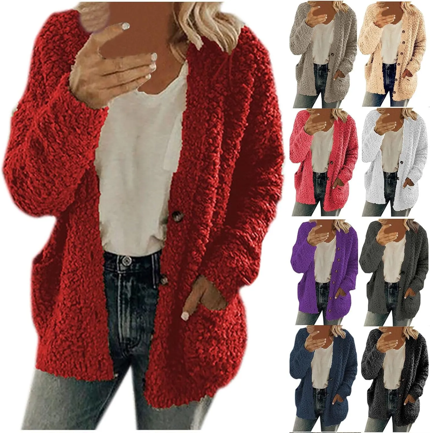 Winter Coats for Women 2023 Fuzzy Fleece Sherpa Jacket Warm Outerwear Button Down Long Sleeve Cardigan Plush Sweater