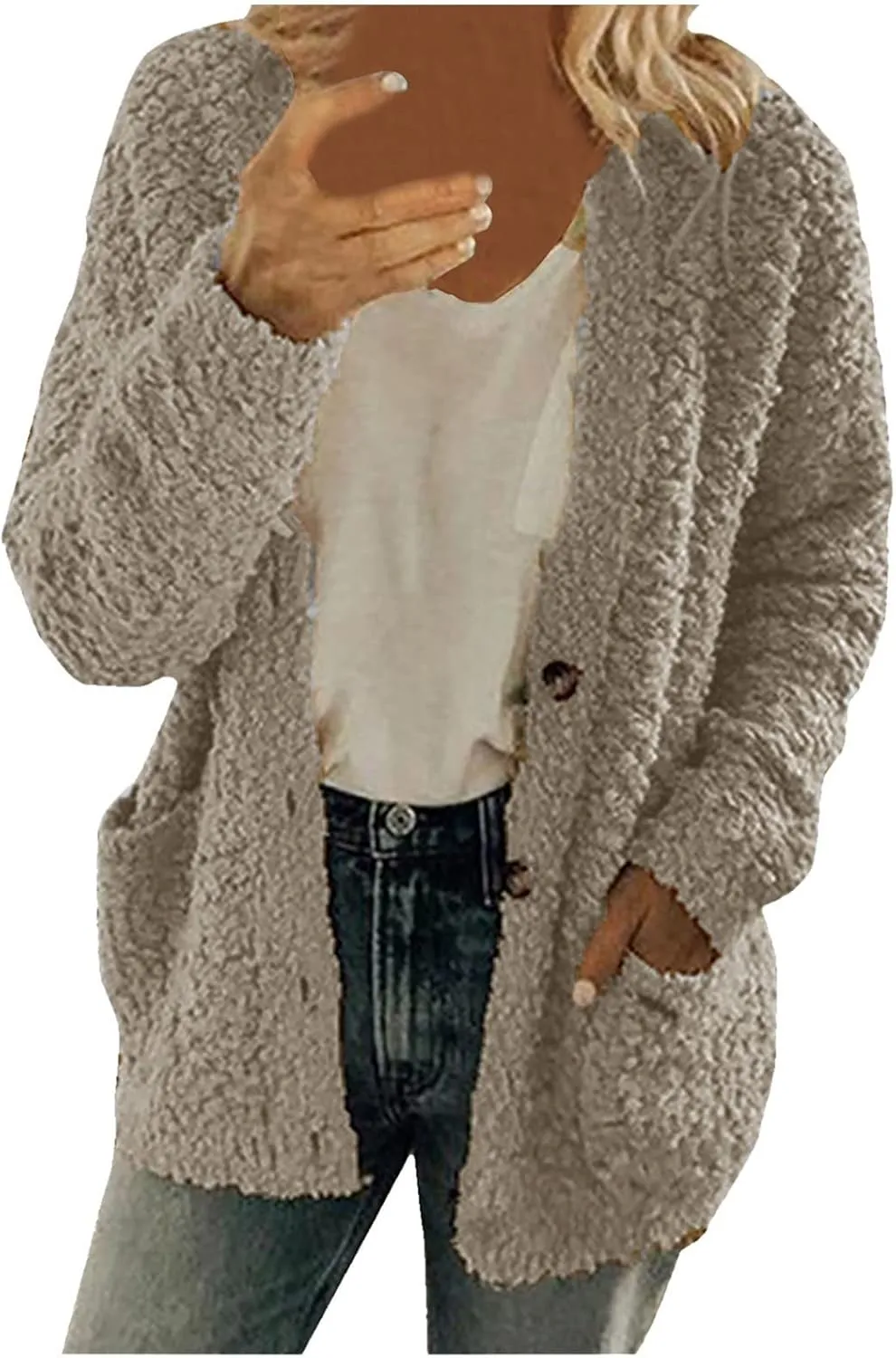 Winter Coats for Women 2023 Fuzzy Fleece Sherpa Jacket Warm Outerwear Button Down Long Sleeve Cardigan Plush Sweater