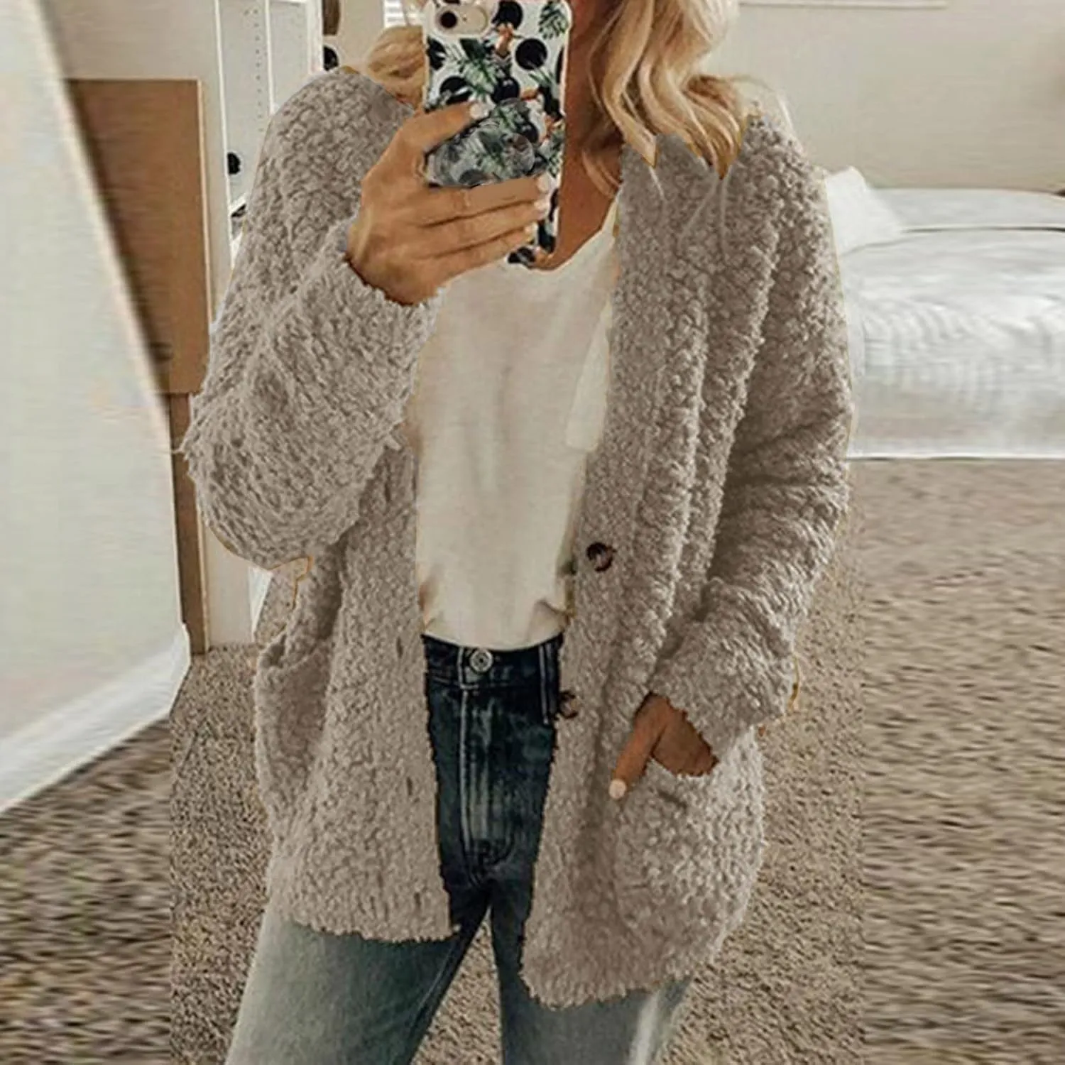 Winter Coats for Women 2023 Fuzzy Fleece Sherpa Jacket Warm Outerwear Button Down Long Sleeve Cardigan Plush Sweater