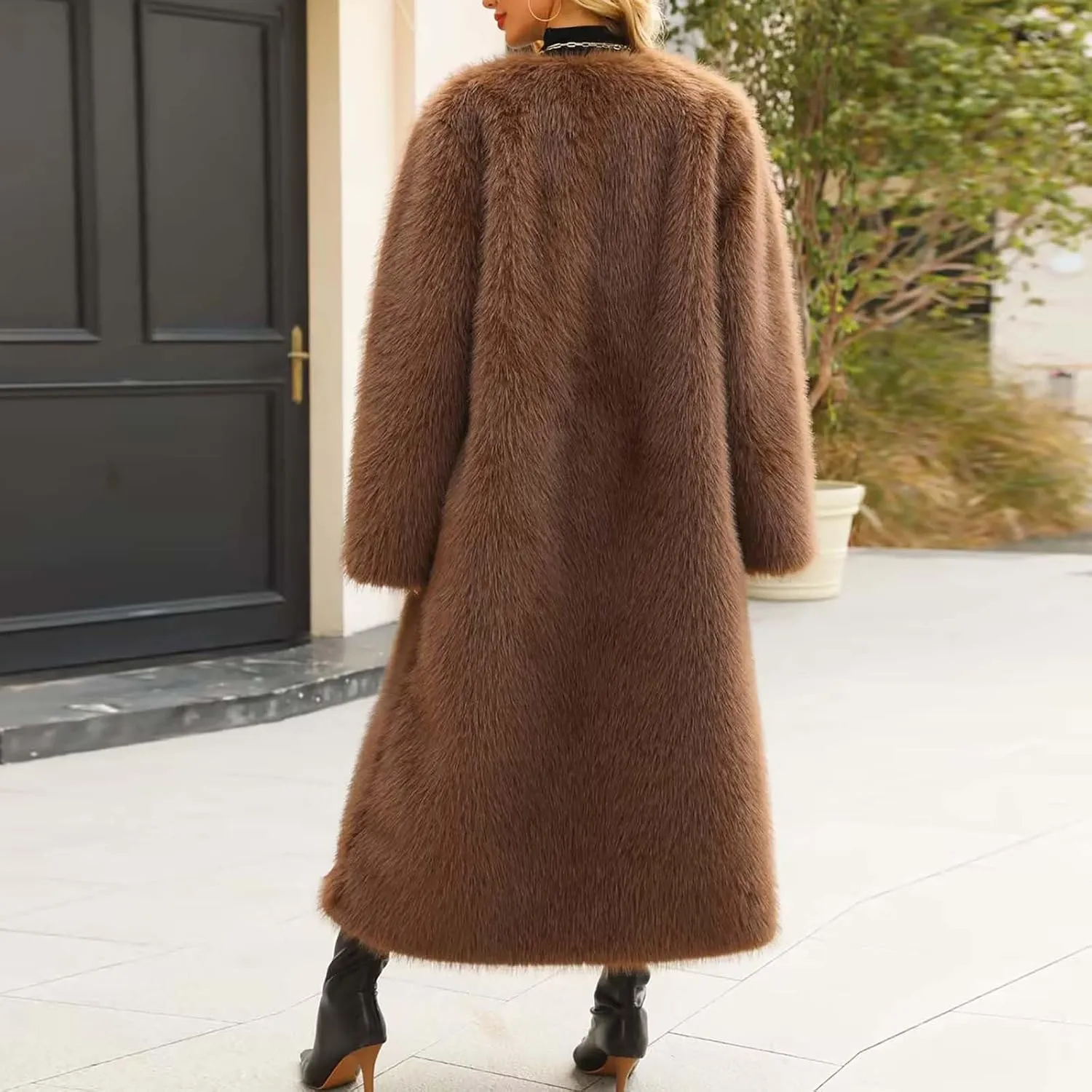Winter Coats for Women Fashion Dressy Faux Fur Long Overcoat Open Front Warm Long Cardigan Fuzzy Sherpa Outfit
