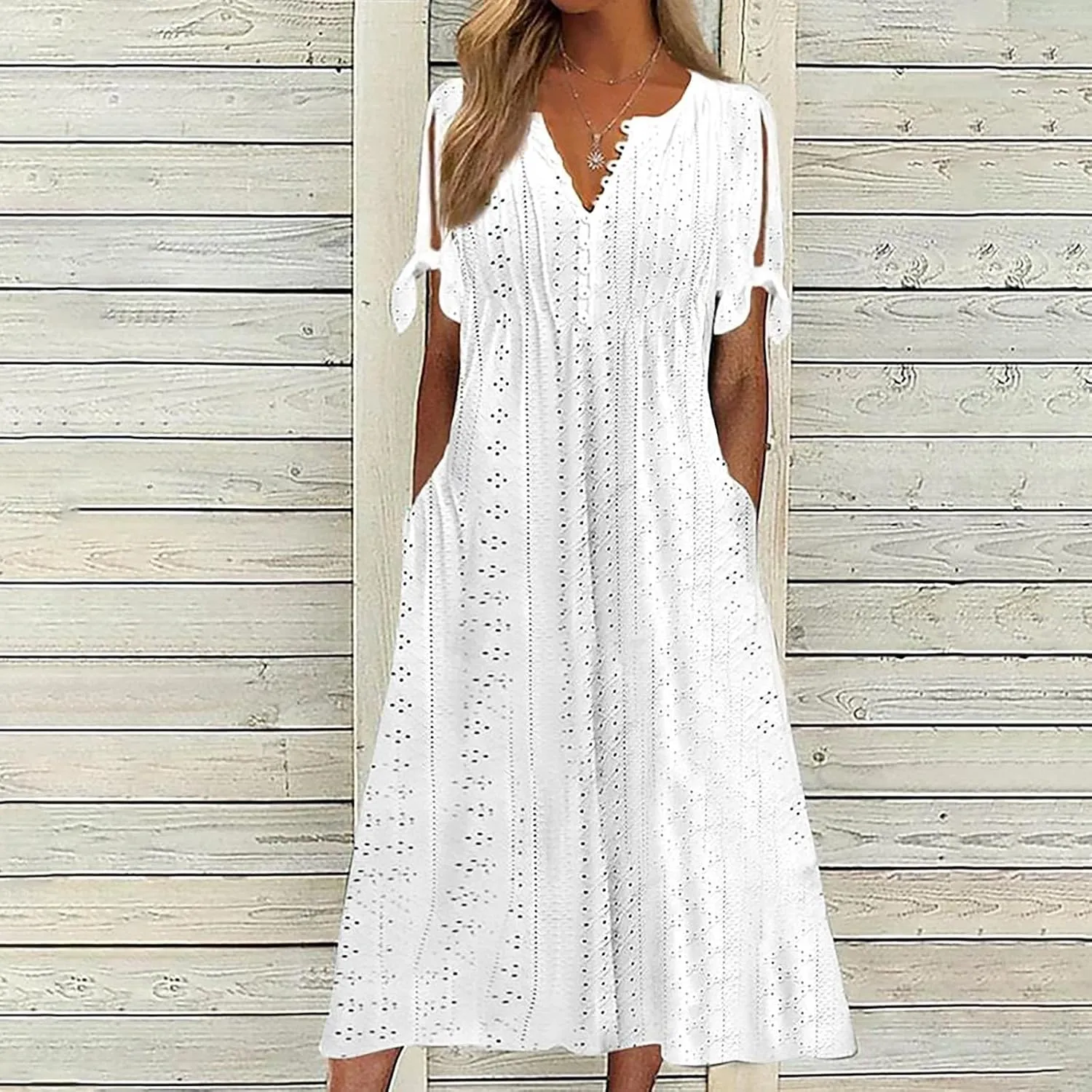 Wkishenl Summer Dresses for Women 2025 Vacation Plus Size Long Maxi Dress Short Sleeve V Neck Button Sundresses with Pockets