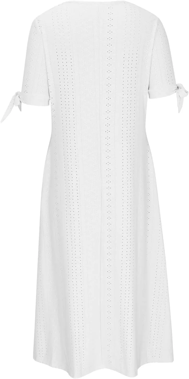 Wkishenl Summer Dresses for Women 2025 Vacation Plus Size Long Maxi Dress Short Sleeve V Neck Button Sundresses with Pockets