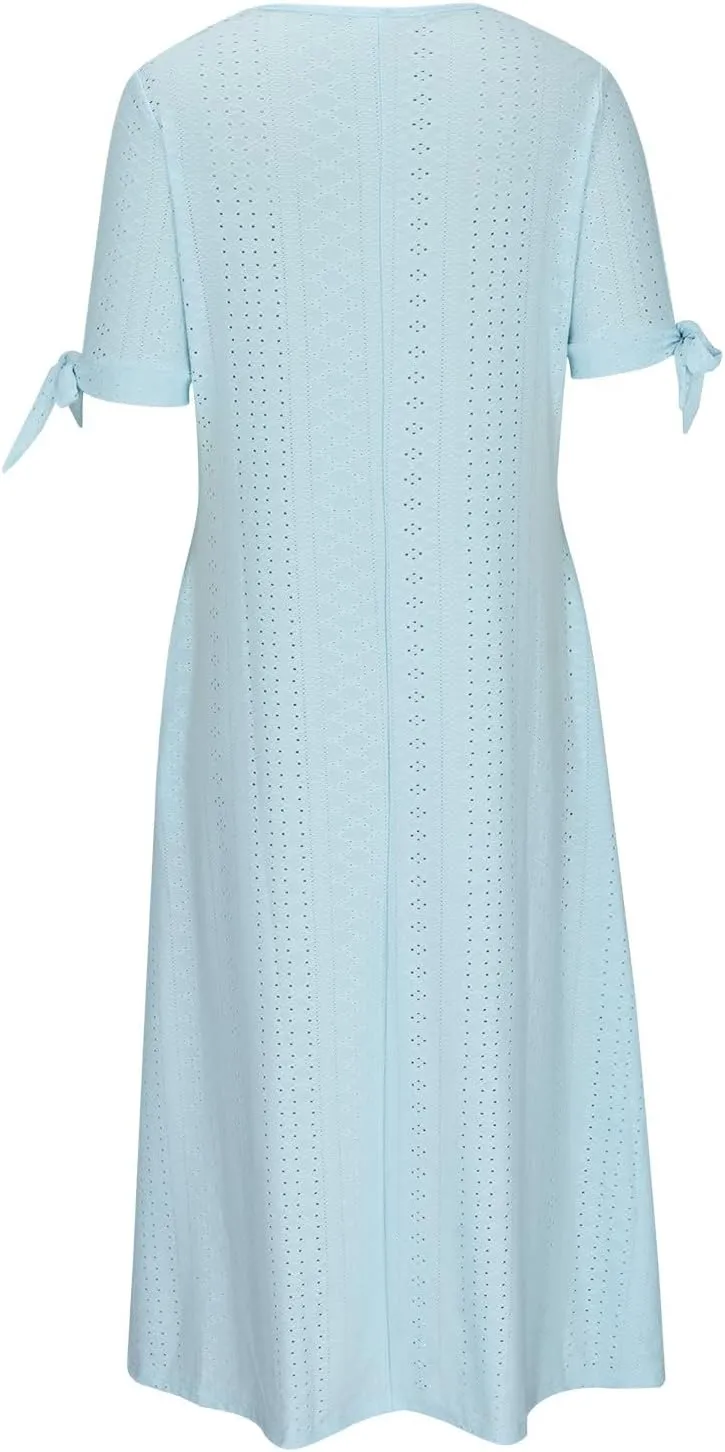 Wkishenl Summer Dresses for Women 2025 Vacation Plus Size Long Maxi Dress Short Sleeve V Neck Button Sundresses with Pockets