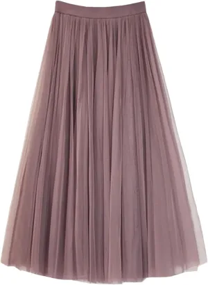 Women Casual High Waist Pleated Long Skirt Female Korean 3 Layers Midi Summer Tulle Skirt