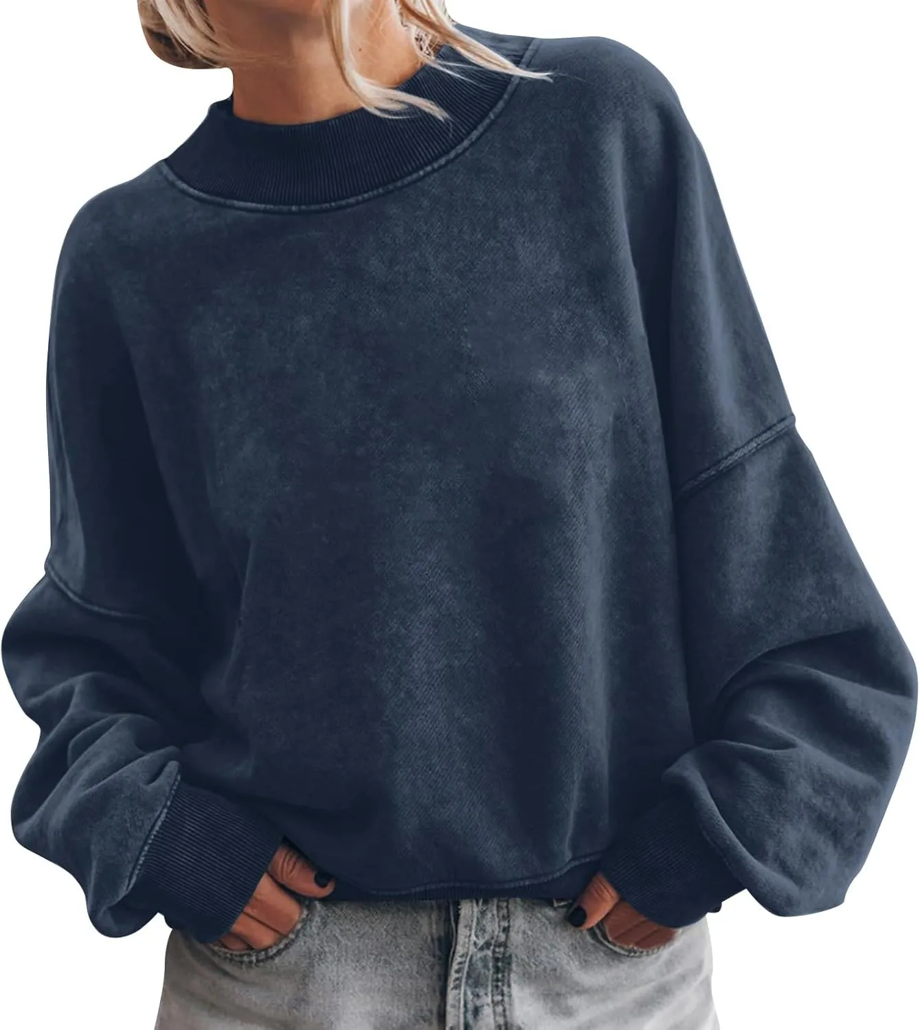 Women Casual Oversized Long Sleeve Crewneck Sweatshirt Pullover Tops, S-XXL