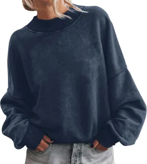 Women Casual Oversized Long Sleeve Crewneck Sweatshirt Pullover Tops, S-XXL