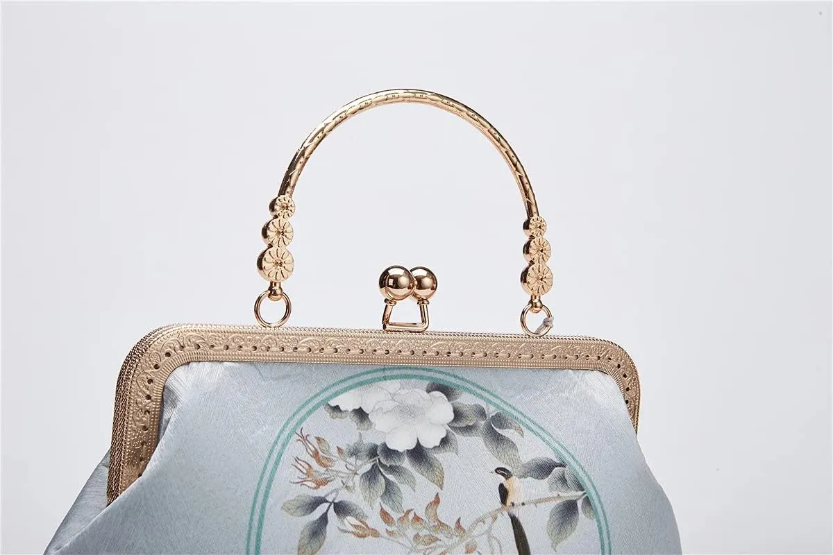 Women Chinese Classical Embroidery Purse Vintage Embroidery Clutch Handag with Tassel and Pendant