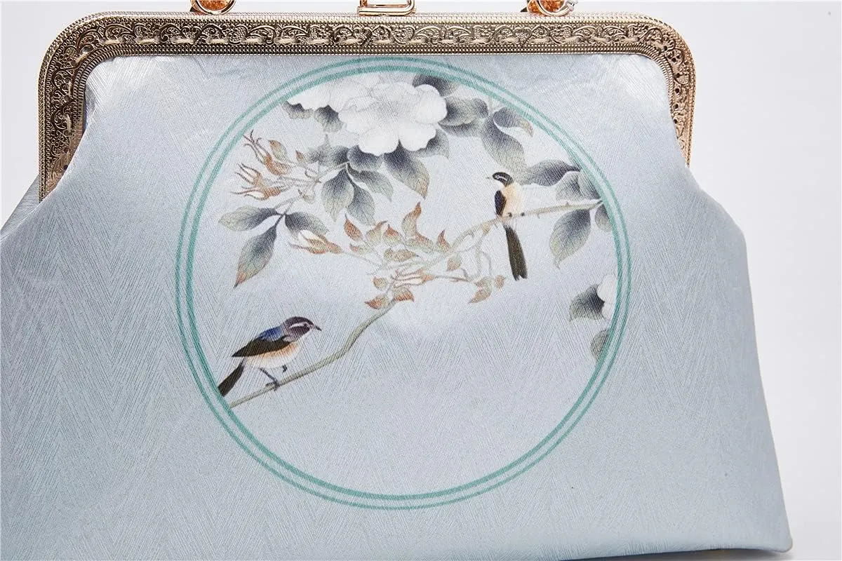 Women Chinese Classical Embroidery Purse Vintage Embroidery Clutch Handag with Tassel and Pendant