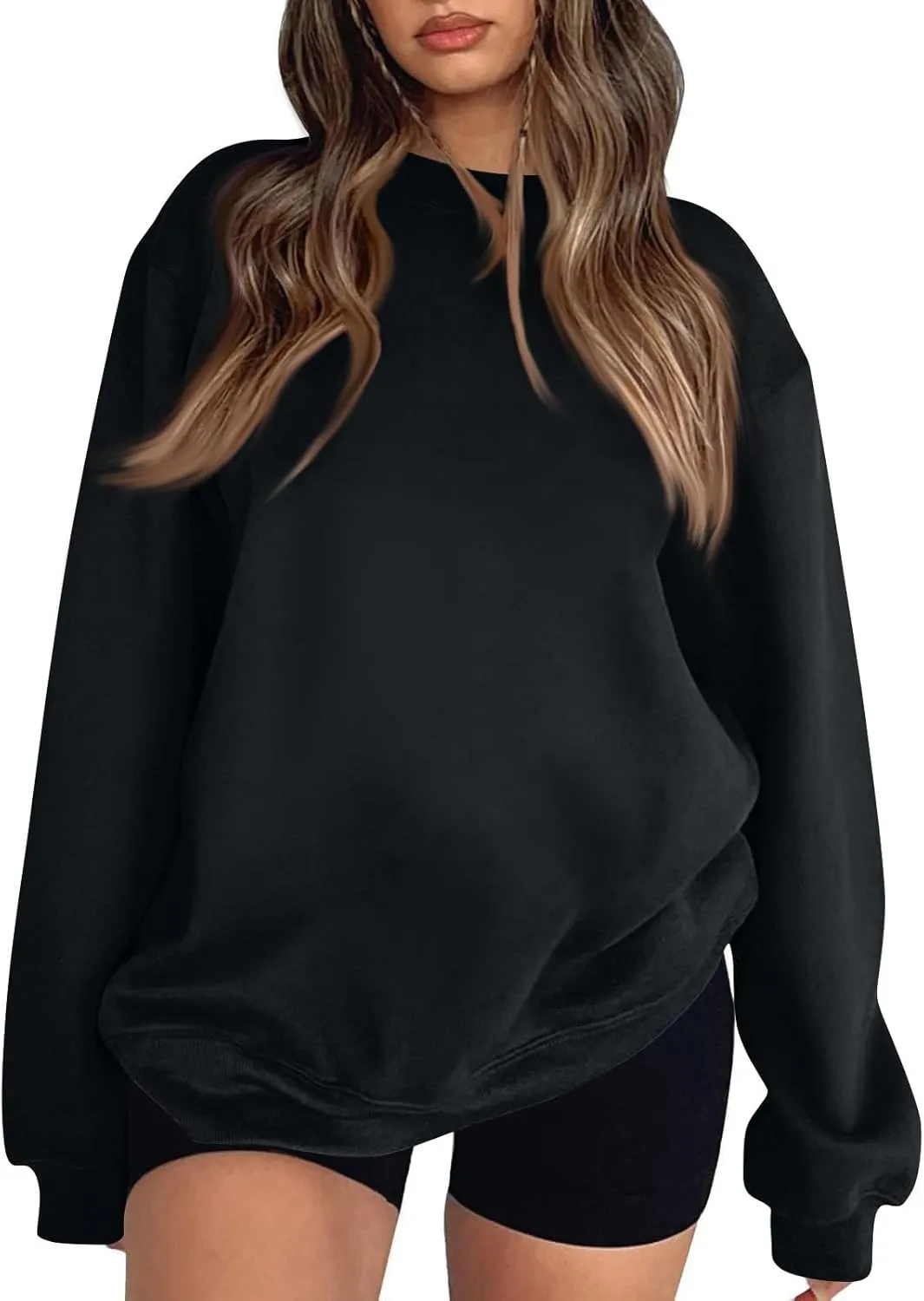 Women Crewneck Sweatshirts Trendy Loose Fleece Pullover Sweaters Casual Comfy Long Sleeve Hoodies Y2k Fall Clothes