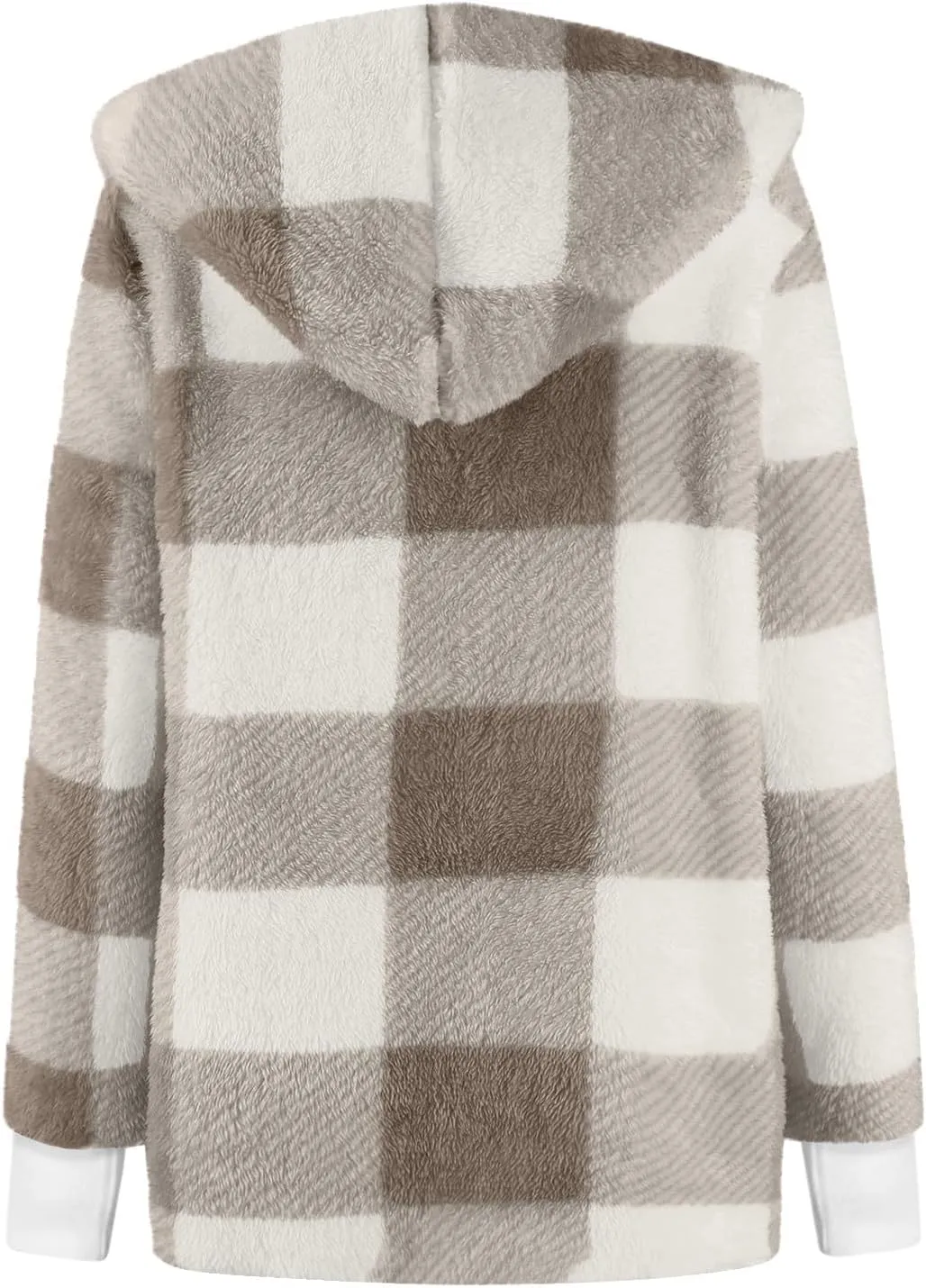 Women Fleece Jacket Fall Plaid Sherpa Jacket Open Front Flannel Hooded Cardigan Teddy Bear Coat with Pocket Outerwear
