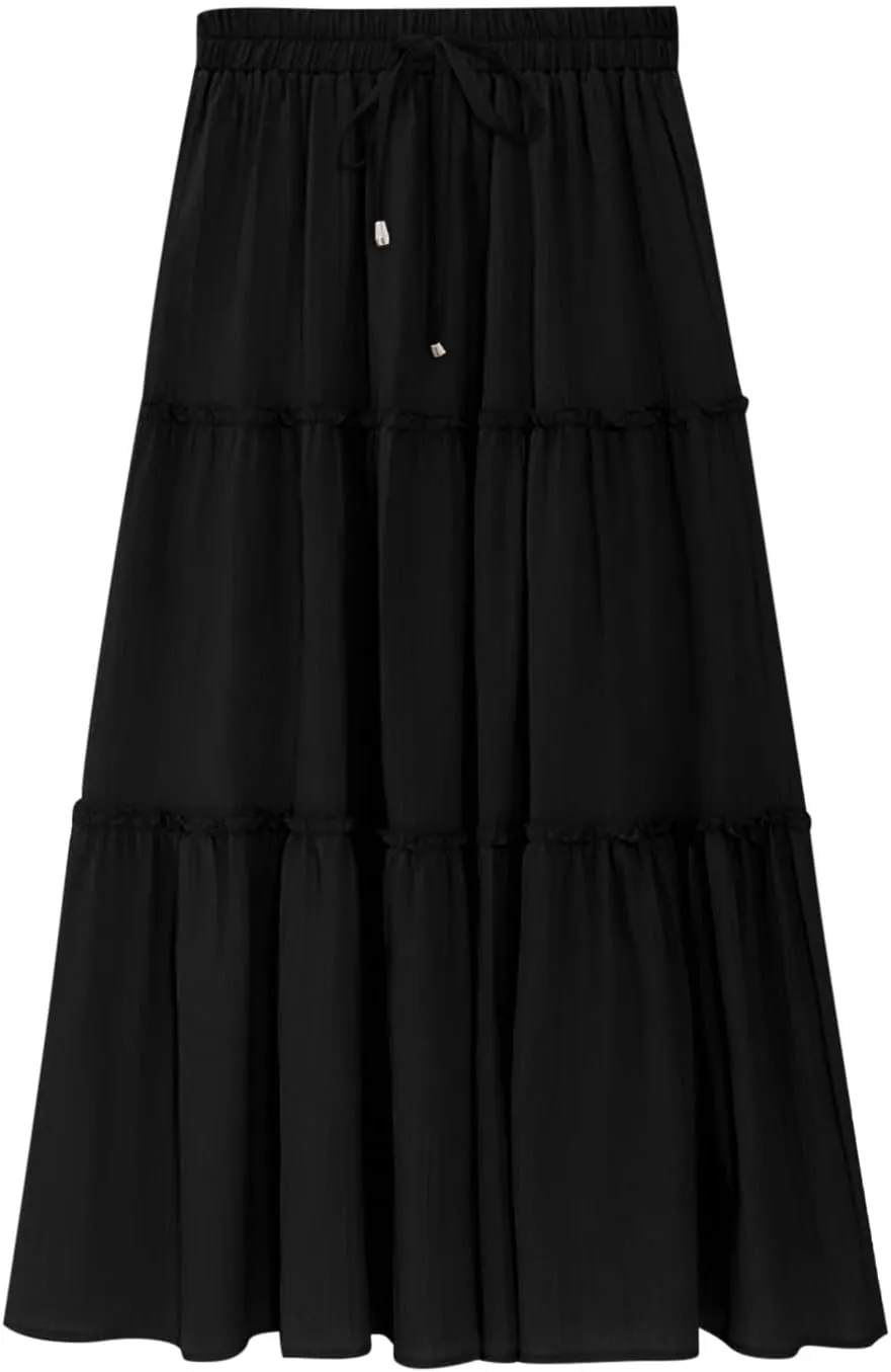 Women High Waisted Maxi Skirt A-Line Pleated Midi Length Flowy Casual Long Skirts Business Work Skirts with Pockets