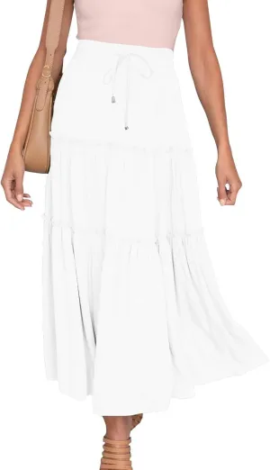 Women High Waisted Maxi Skirt A-Line Pleated Midi Length Flowy Casual Long Skirts Business Work Skirts with Pockets