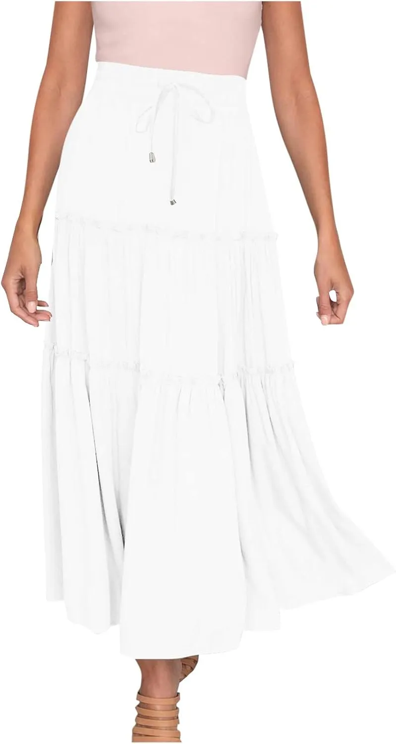 Women High Waisted Maxi Skirt A-Line Pleated Midi Length Flowy Casual Long Skirts Business Work Skirts with Pockets