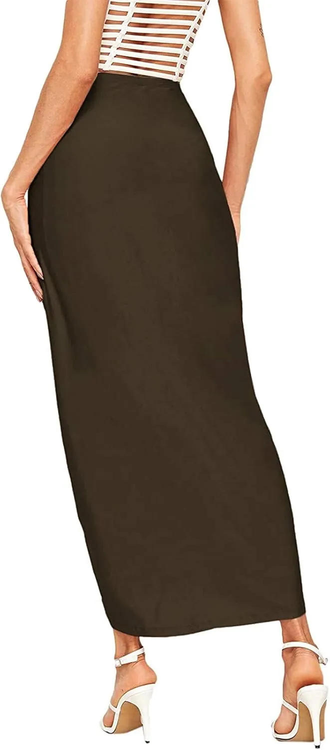 Women Maxi Long Skirt Beach Skirt Maxi Solid Draped Slit High Elastic Women's Casual Skirt Wrap Tennis Skirt