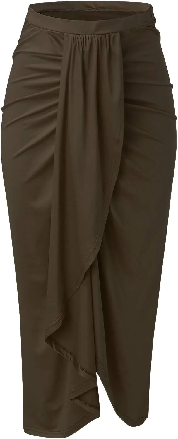 Women Maxi Long Skirt Beach Skirt Maxi Solid Draped Slit High Elastic Women's Casual Skirt Wrap Tennis Skirt