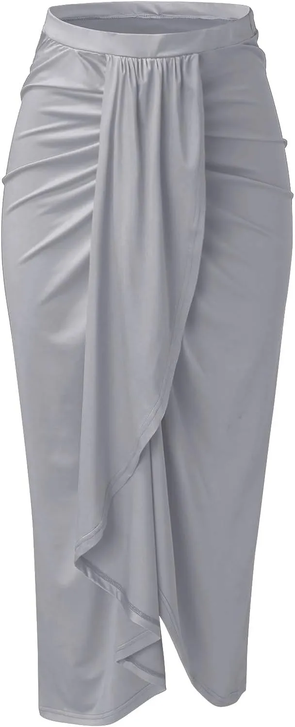 Women Maxi Long Skirt Beach Skirt Maxi Solid Draped Slit High Elastic Women's Casual Skirt Wrap Tennis Skirt