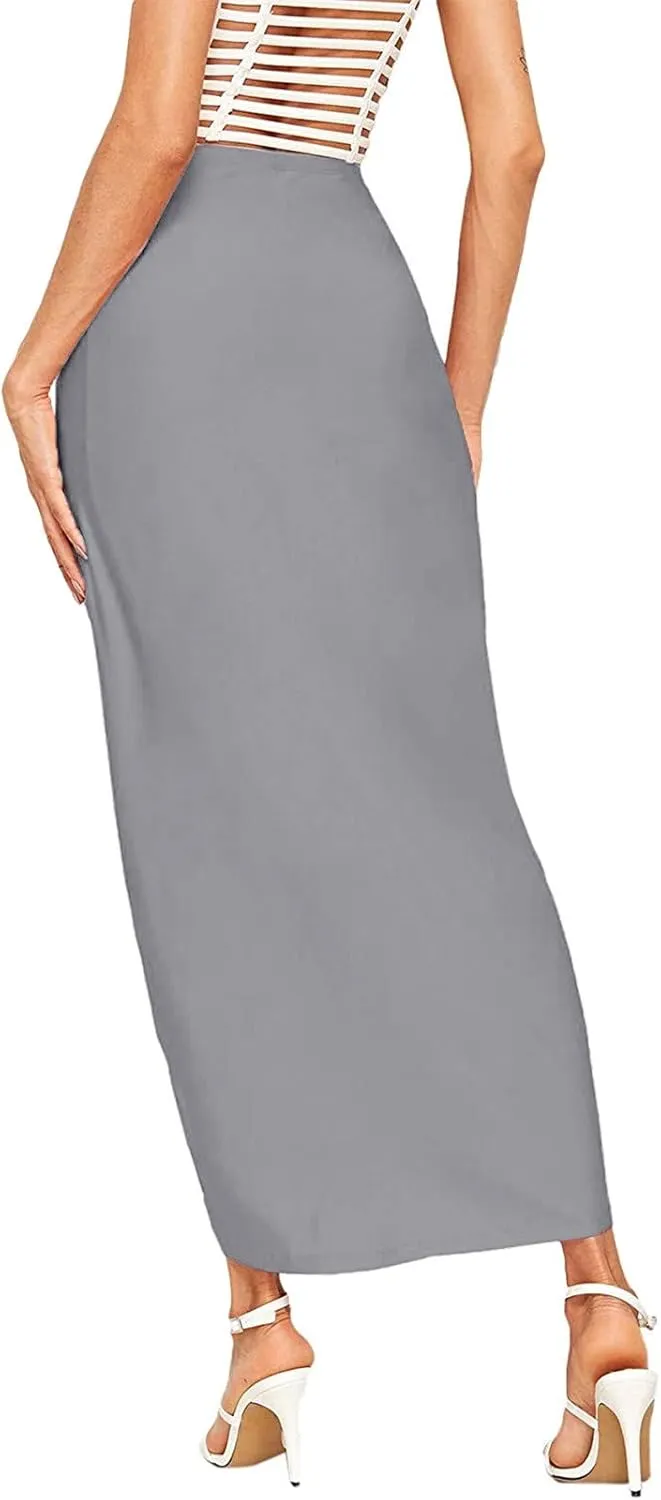 Women Maxi Long Skirt Beach Skirt Maxi Solid Draped Slit High Elastic Women's Casual Skirt Wrap Tennis Skirt