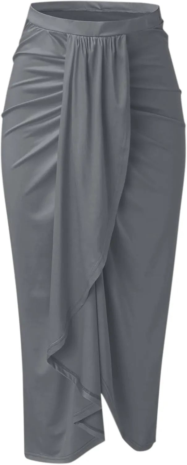 Women Maxi Long Skirt Beach Skirt Maxi Solid Draped Slit High Elastic Women's Casual Skirt Wrap Tennis Skirt