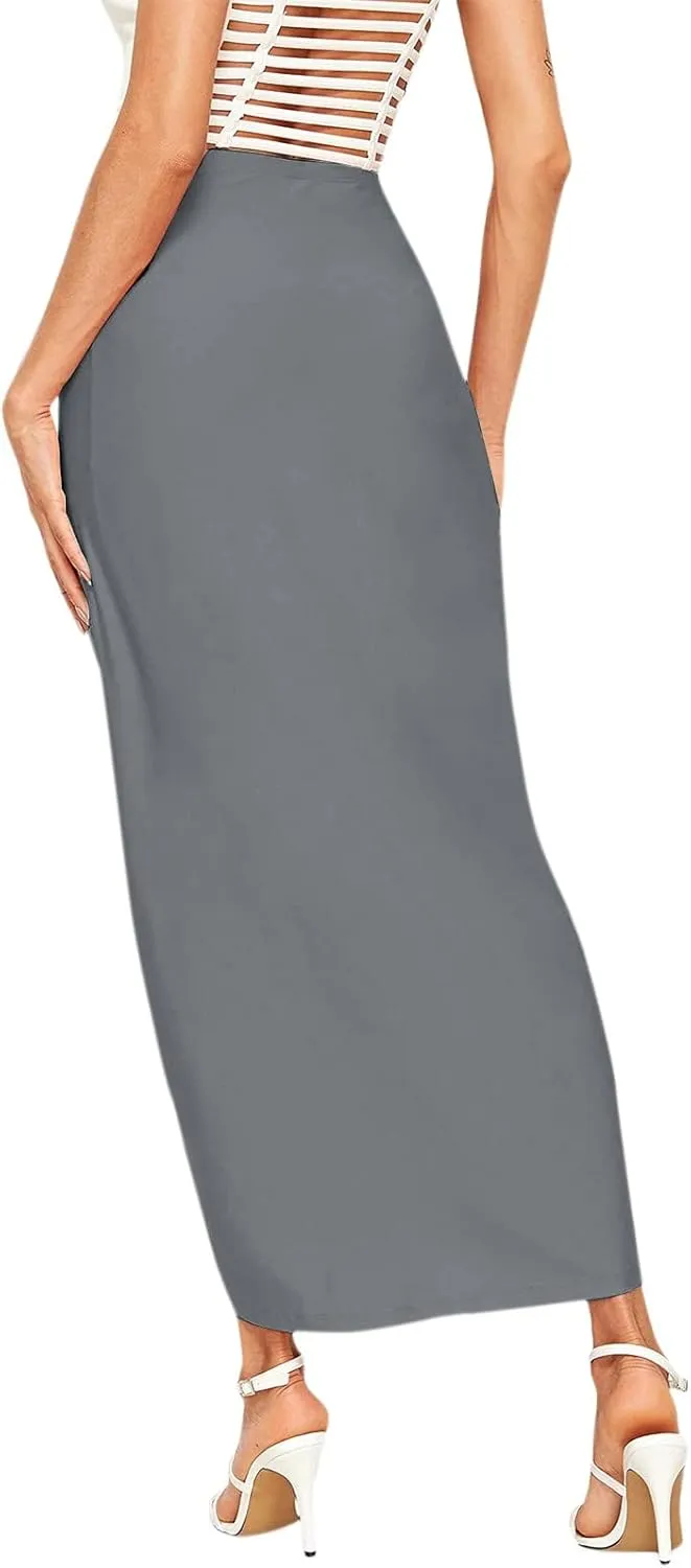 Women Maxi Long Skirt Beach Skirt Maxi Solid Draped Slit High Elastic Women's Casual Skirt Wrap Tennis Skirt