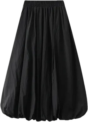 Women Solid Color Pleated Skirt High Waisted Midi Skirt Double Layers A-Line Long Skirt