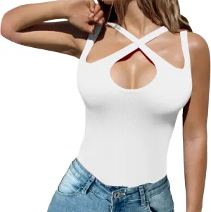 Women Spaghetti Strap Scoop Neck Fashion Casual Top Racerback Athletic Spandex Yoga Camisole Women Spaghetti Strap