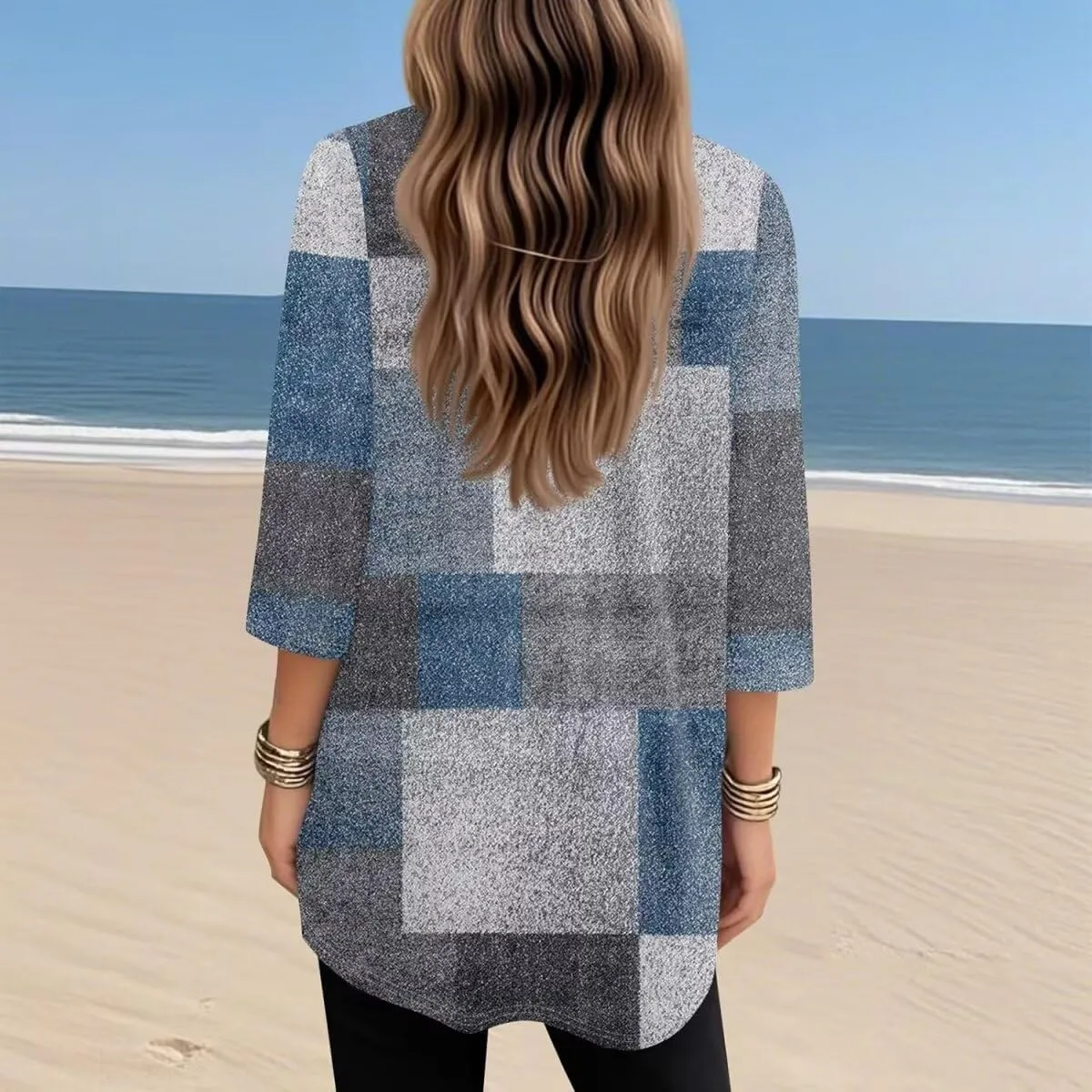 Women Tops V Neck Summer Fashion Clothing Cute Geometric Print Petite Short Sleeve Blouse