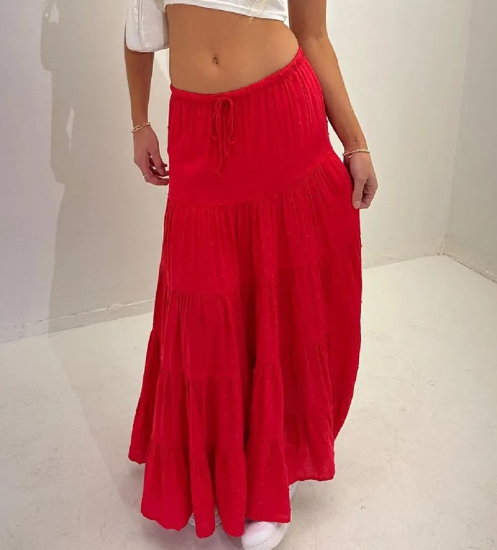 Women Y2K 2 Piece Skirt Set Spaghetti Strap Cropped Cami Ruffle Tiered Flowy Maxi Skirt Vacation Beach Outfits
