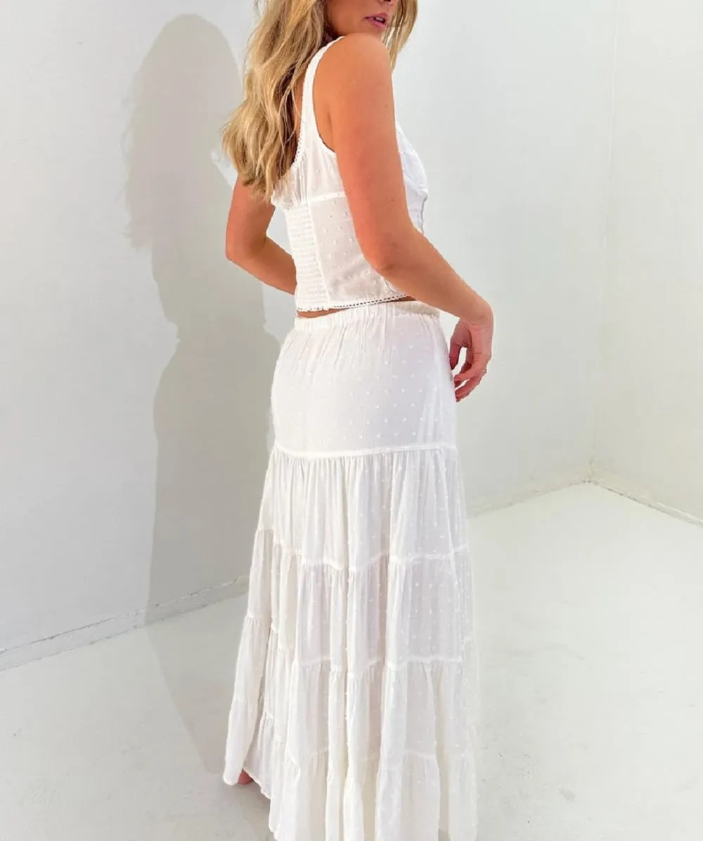 Women Y2K 2 Piece Skirt Set Spaghetti Strap Cropped Cami Ruffle Tiered Flowy Maxi Skirt Vacation Beach Outfits