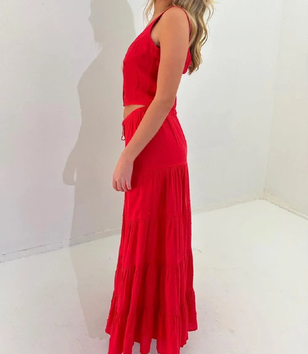 Women Y2K 2 Piece Skirt Set Spaghetti Strap Cropped Cami Ruffle Tiered Flowy Maxi Skirt Vacation Beach Outfits